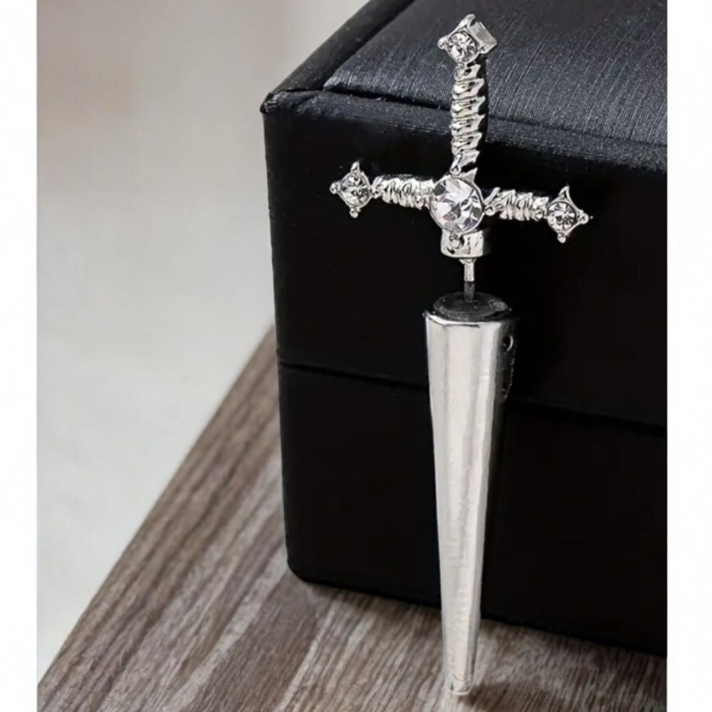 Silver Sword Dagger Ear Jacket Goth Single Earring Medieval Festival Party Knife